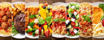 Collage,Of,Various,Plates,Of,Food,On,A,Wooden,Background,